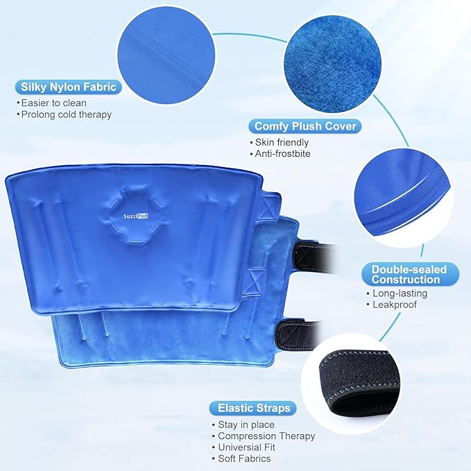 SuzziPad Elbow Ice Pack Wrap – Wearable Cold Compression Sleeve for Elbow & Forearm, Reusable Ice Pack for Tennis & Golf Recovery, Blue