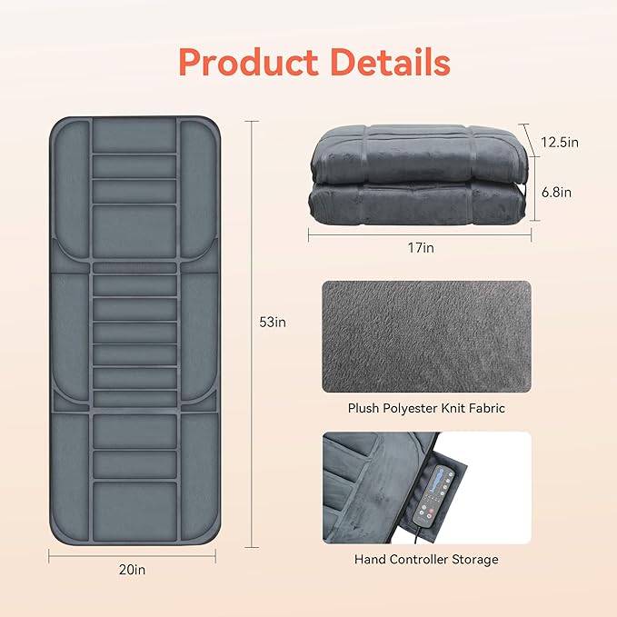 Massager Pad with Heat, Gifts for Women Men, Massage Mat Back Pain Relief, Back Massager with Heat for Lumbar, Leg, Long 53"