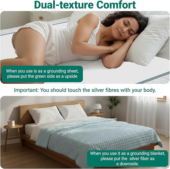 Grounding Blanket Grounding Sheets Queen, Grounding Throw for Improved Sleep, Relieving Pain,Conductive Grounded Mat for Bed with Grounding Wire (Sky Blue, Adult)