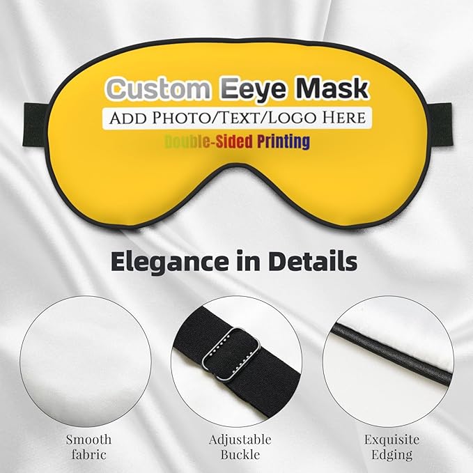Custom Sleep Eye Mask Personalized Men Women Blindfold Design Your Own Photo Text Logo Adjustable Strap Soft Eyeshade Customized Blackout Eye Cover for Home Offices Travel Orange Yellow