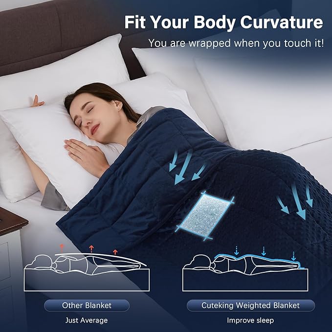 CuteKing Weighted Blanket - Weighted Blanket with Premium Glass Beads - Heavy Blanket Crystal Velvet for Comfort Sleep - Thick Blanket All Season (20lbs, 80"x87", Blue Bubble)