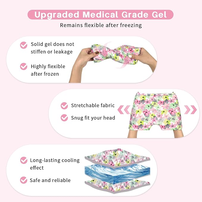 Migraine Relief Cap, Gel Cooling Eye Mask, Cooling Gel Relief 2 Pack Set, Hot/Cold Therapy, Natural Relief Cap, Instant Headache Relief, for Sinus, Puffy Eyes,Tension, Stress Relief