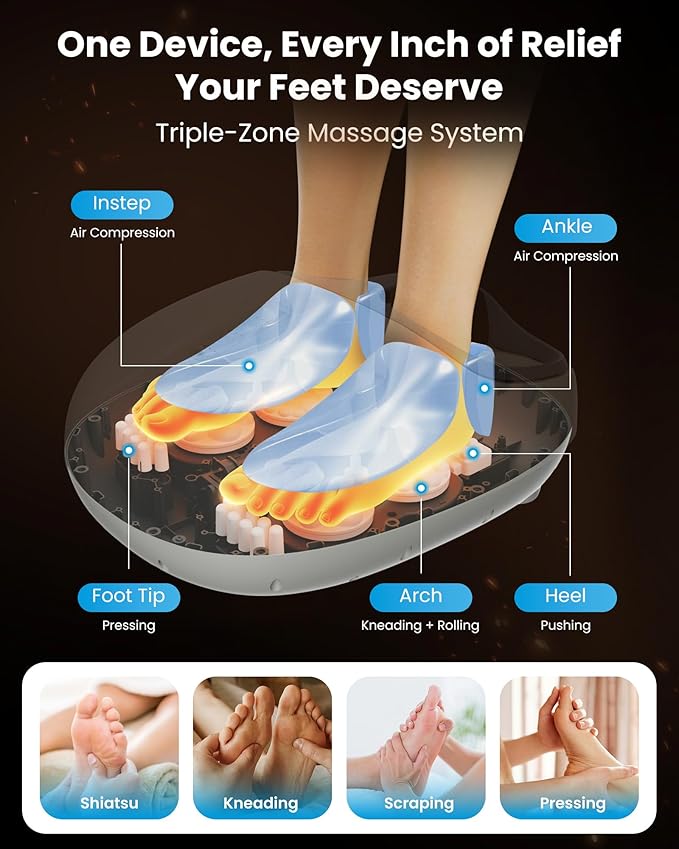 COMFIER Shiatsu Foot Massager with Heat,Compression, Kneading & Rolling, Electric Feet Massager for Plantar Fasciitis, Foot Warmer Size Up to 15", Gift for Men Women