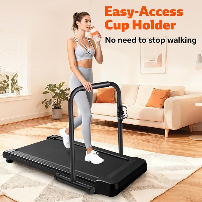Handle Bar for Walking Pad Only, Suitable for Walking Pad up to 19.7" Wide, Adjustable Treadmill Handlebar Height from 34" to 42", Tall People Friendly, Extended Base, with Cup Holder, Black