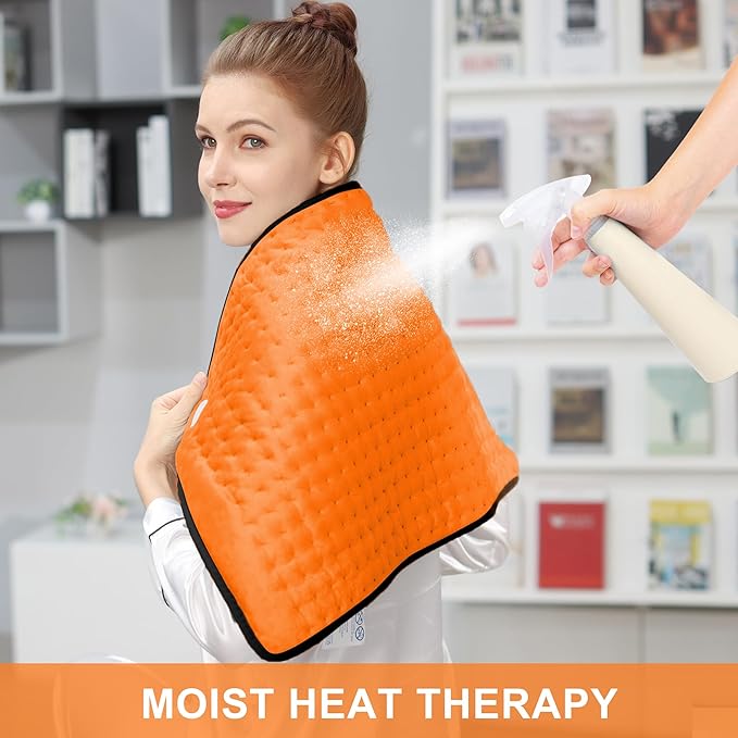 Deepsoon Heating Pad,Electric Heating Pads for Back,Neck,Abdomen,Moist Heating Pad for Shoulder,Knee,Arms,Legs,Dry/Moist Heat & Auto Shut Off,Christmas Gifts for Men and Women,Orange Black,33x17 Inch