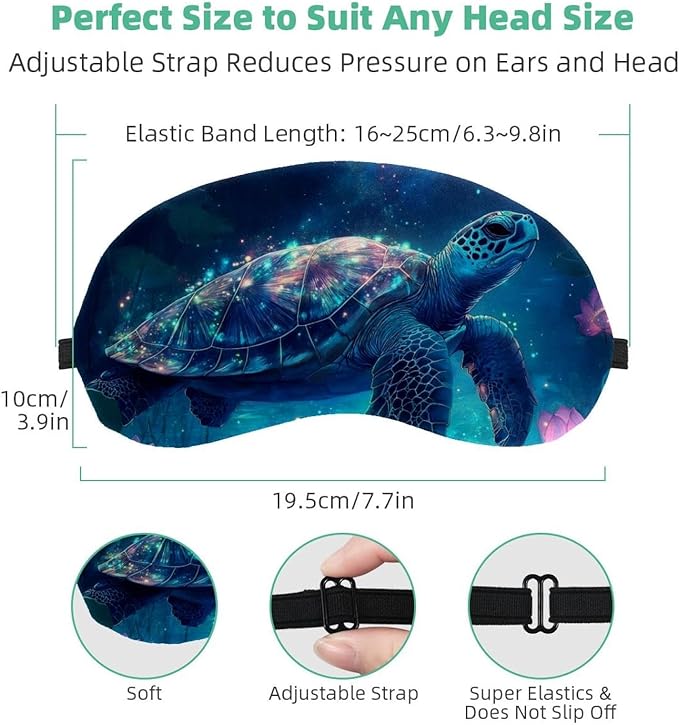 2 Pack Sleep Eye Mask for Women Men, Soft Breathable Eye Cove No Pressure Blackout Night Blindfold for Sleeping Light Blocking with Adjustable Strap, Starry Sky Turtle Lotus