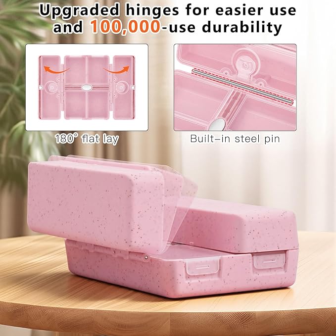 FYY Travel Pill Organizer with Blank Lables,6 Compartments Magnetic Pill Organizer Pill Box for Purse Pocket to Hold Vitamins,Cod Liver Oil,Supplements and Medication-Pink
