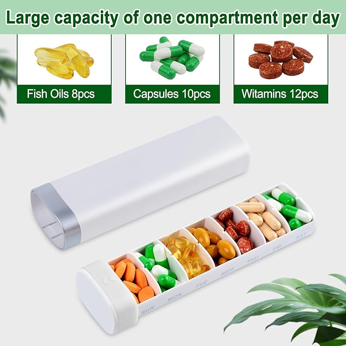 greencycle Pill Organizer 7 Day, Weekly Pill Cases, Portable Daily Pill Box Container Travel Pill Holder Pretty Home Medicine Box Pill Dispenser to Hold Vitamins Fish Oil, Supplement (White)