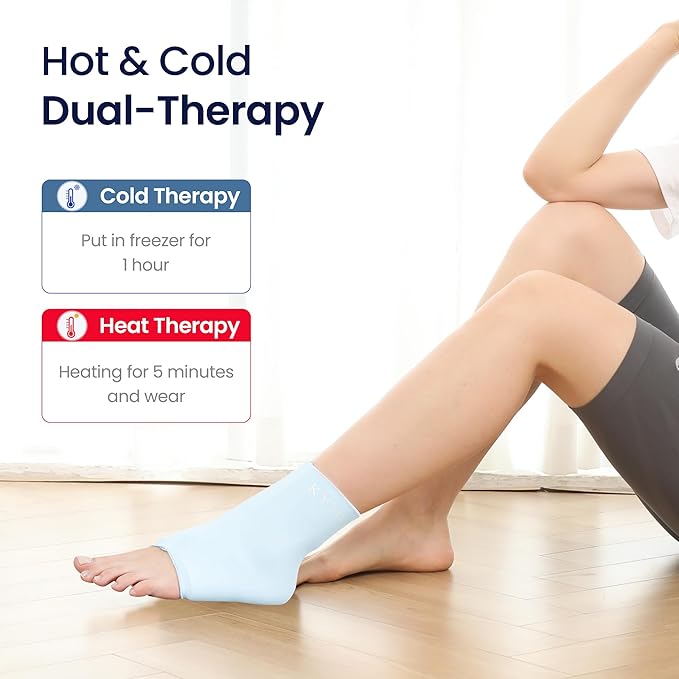 Ankle Ice Pack Wrap Reusable Gel Cold Compression Sleeve for Swelling, Sprained Ankle, Achilles Tendonitis & Plantar Fasciitis Relief （Blue，Large）