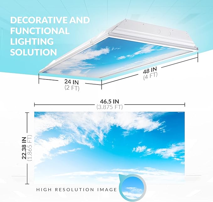 OCTO LIGHTS Fluorescent Light Covers Cloud Sky Panel for Ceiling Lights, Light Covers for Ceiling Lights Classroom 2x4 (22.38"x46.5") Backlit Film Insert for Fluorescent Light Fixtures (Pack of 1)
