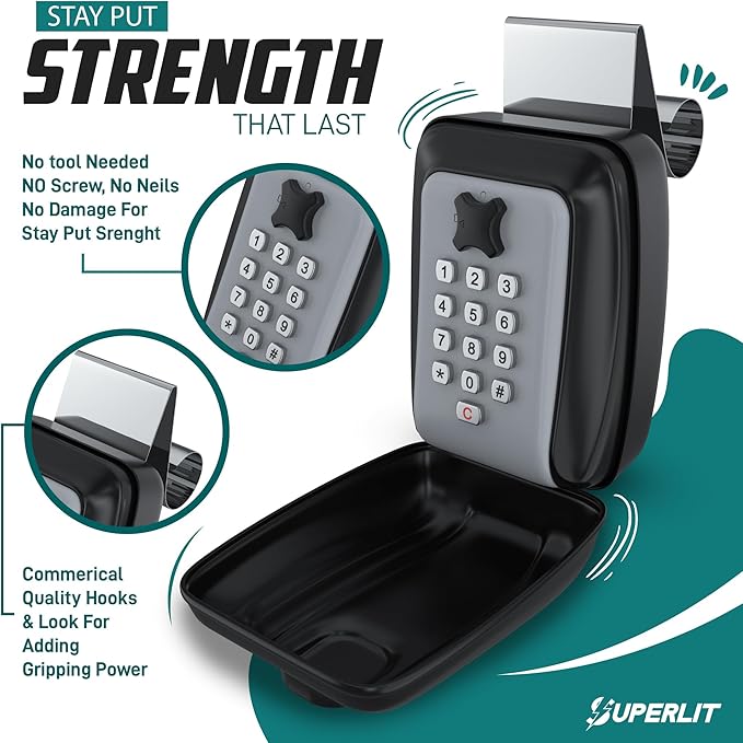 Superlit Car Lock Box - Turo Key Lock Box for Car Window for Rentals & Rideshare, anti-theft Car Device for Vehicles Waterproof Lockbox for Car Keys with RFID Signal Blocker Pouch - Standard
