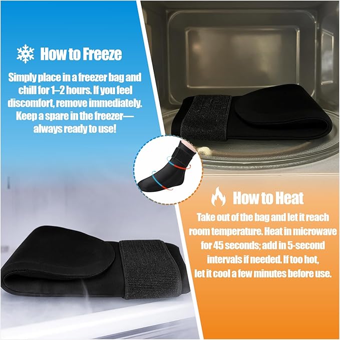 Foot Ice & Heat Gel Therapy Sock for Foot Comfort, Swelling Relief, Heel & Ankle Support, Hot/Cold Reusable Gel Wrap for Home Recovery（1 Pack