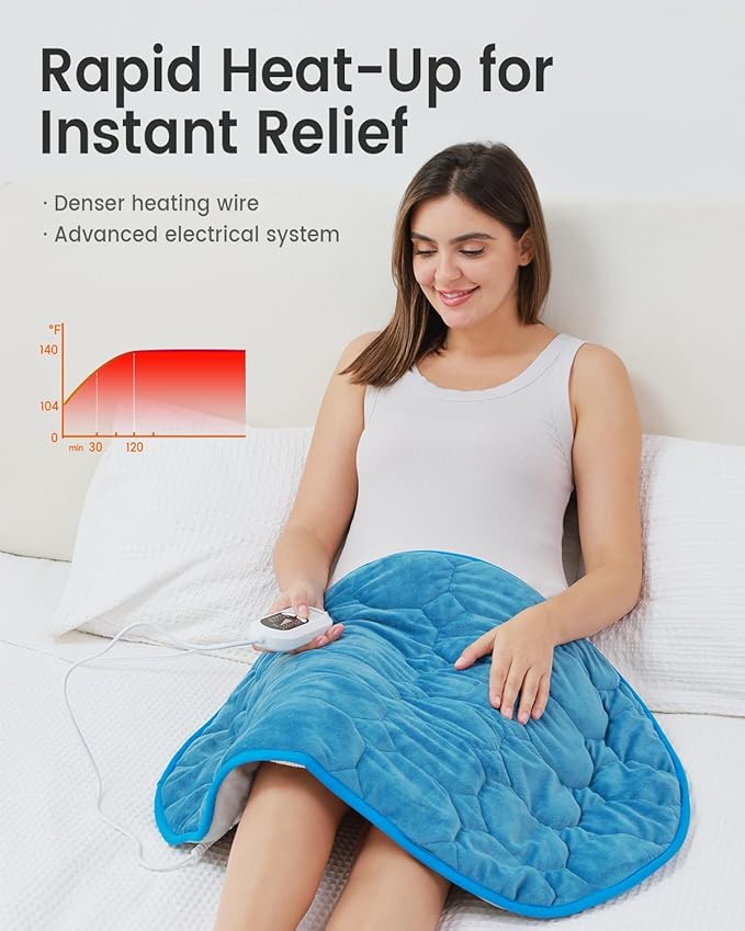 immtree 7lbs Weighted Heating Pad, 24x29 Inches, Extra Large Size Heated Lap Heavy Blanket with Fast Heat Technology, Deeper Pain Relief for Back and Knee, Christmas Gifts for Women Adults, Blue