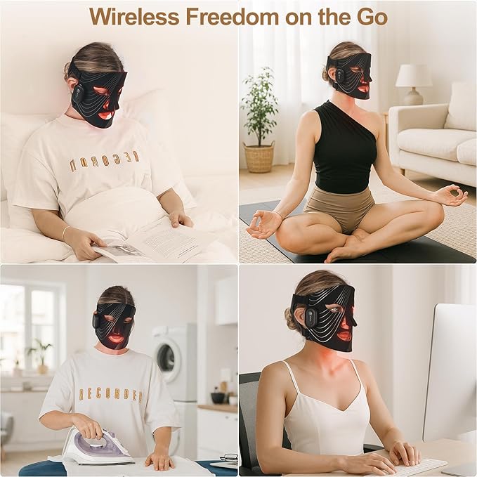 Red Light Therapy Mask for Face, 4 Mode Wireless Face Mask with 850nm Near Infrared, Portable Rechargeable and Ergonomic Design for Home & Travel