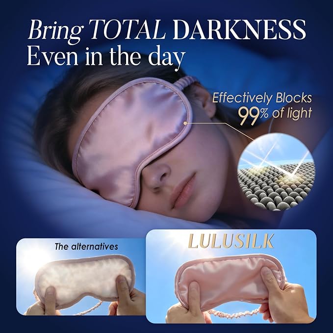 LULUSILK Mulberry Silk Sleep Eye Mask Blindfold with Elastic Strap Headband, Soft Eye Cover Eyeshade for Night Sleeping, Travel, Nap (Navy Blue)