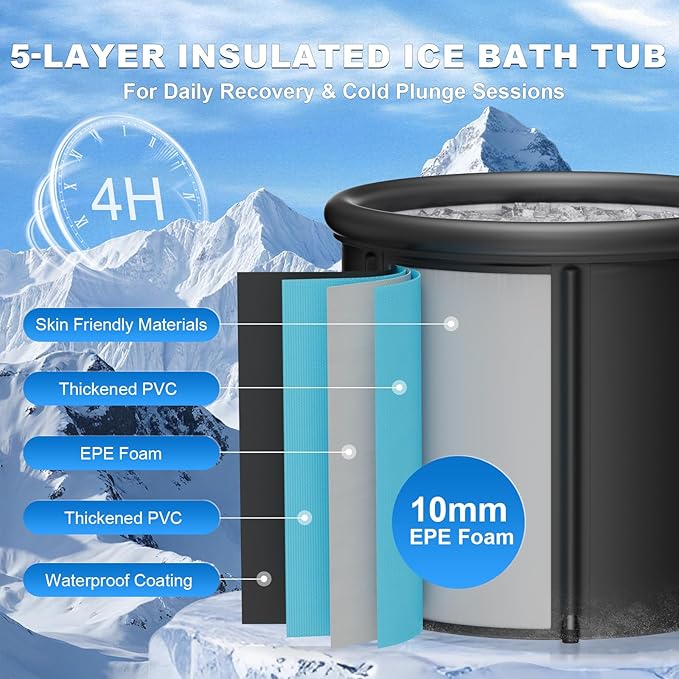 XL 100 Gal Ice Bath Tub for Cold Plunge – Portable Inflatable Ice Pod with Insulated Lid & Dual Valves, Chiller Compatible Cold Plunge Tub for Ice Bath Recovery, Indoor & Outdoor Use