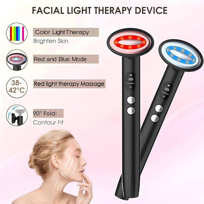 Handheld Light Therapy Wand, Red Light Therapy for Face and Neck, Blue Led Facial Sculptor Rejuvenation Eyes & Face Massager Tool