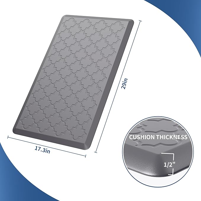 Kitchen Mats for Floor - Anti Fatigue Mats for Kitchen Floor - Non Slip Cushioned Rugs for Standing, Office, Sink, Laundry, Grey