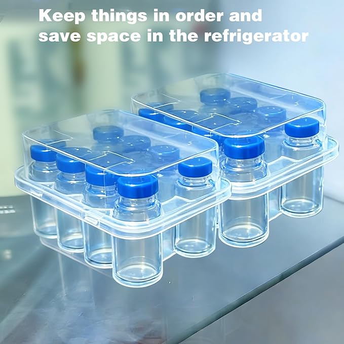 Peptide Case for Fridge, Vial Holder for Refrigerator, Holds 1-3ml Vials, Click-Closure Stackable Organizer for Insulin/Peptides/GLP-1, Semi-Transparent