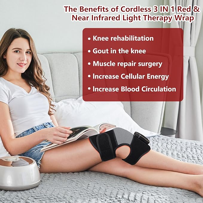 DGXINJUN Cordless Red Light Therapy for Knee - Elbow Pain Relief Portable Wireless Infrared Light Therapy Device for Shoulder Pain Wearable Wrap - 4000mAh Battery