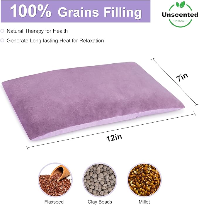 SuzziPad Heating Pad Microwavable for Reduce Discomfort with Washable Cover, 7 x12 Reusable Heat Pads for Shoulder, Belly, Elbow, Knee, Moist Heated Pack, Sore Muscle, Soothing Fatigue, Purple
