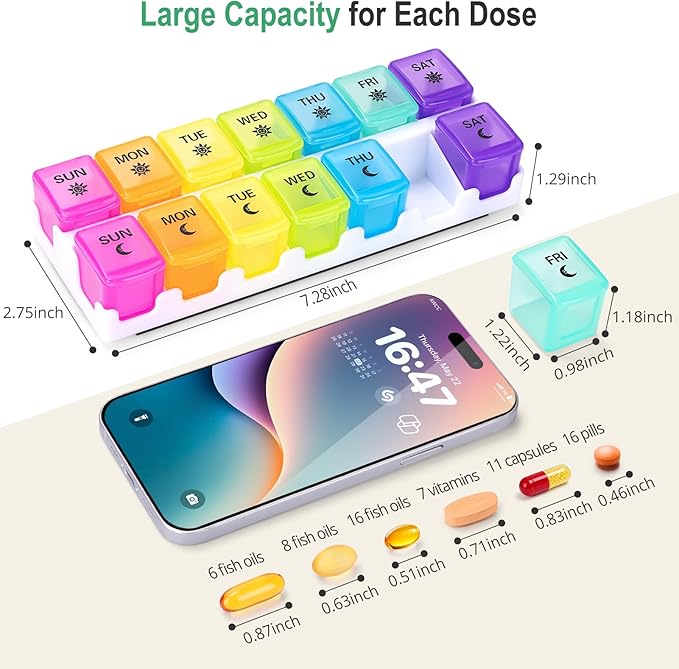 Zentiky Magnetic Pill Organizer for Fridge - AM PM Pill Organizer 2 Times a Day,Magnetic Weekly Pill Organizer 7 Day Medicine Pill Case for Daily Supplement,Vitamins,Medication