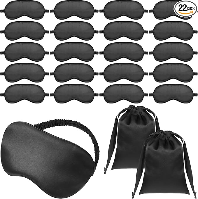 20 Pieces Silk Sleep Mask with Adjustable Strap, Black Eye Covers for Sleeping with 2PCS Storage Bags Soft Satin Eye Mask Blindfold Comfortable Sleeping Masks for Travel, Women Men
