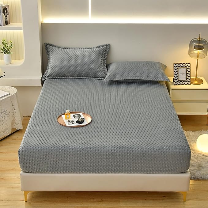 ZIQINPSQ Coral Velvet Fitted Sheet-Thickened Cold-Resistant and Warm Bed Sheets-Soft Velvet Fleece Fitted Sheets with-Elastic All Around. (Darkgray, Full)