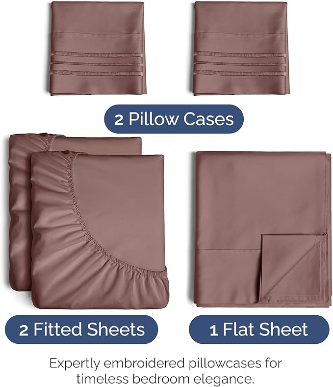Split King Size 5 Piece Sheet Set - Extra Soft, Breathable & Cooling Sheets - Hotel Luxury Durable Bed Sheets for Women & Men - Deep Pockets, Easy-Fit & Wrinkle-Free Sheets - Clay Oeko-Tex Bed Sheets