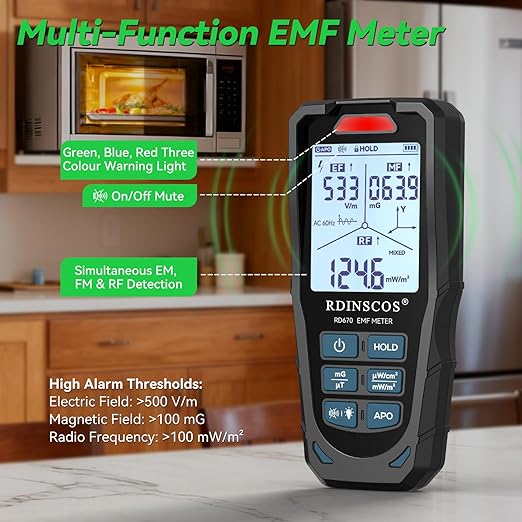 EMF Meter 5G RF Detector – Electric, Magnetic & Radio Frequency Field Tester up to 10GHz, Multi-Sensor EMF Detector for Power Lines, WiFi/Cell Phones, Smart Meters – LCD Display Sound & LED Alerts