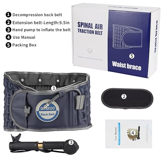 Decompression Belt - Inflatable Spinal Traction Brace for Lumbar Support and Lower Back Pain, Back Reliever for Men and Women, Navy Blue (29-49 Inch Waist)