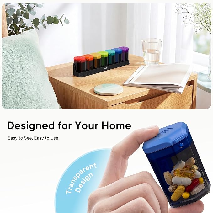 Large Weekly Pill Organizer 1 Time a Day, BPA-Free Pill Dispenser, 7 Day Pill Box with Silicone Lids & Coded Compartments, Spill Proof Portable Case for Vitamins, Seniors & Daily Medication