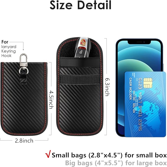 Faraday Key Fob Protector, Faraday Box for Car Keys with 2 Pack Faraday Bags, RFID Box for Car Keys, Car Key Signal Blocking Box Box for Car Security (Small)