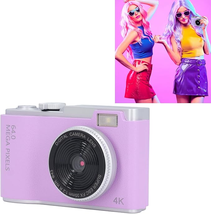48MP Digital Vlogging Camera, HD 1080P, 16X Zoom Anti-Shake, Beauty Filter, 2.4" Screen Compact Selfie Camera for Boys, Girls, Kids, Teens (Purple)
