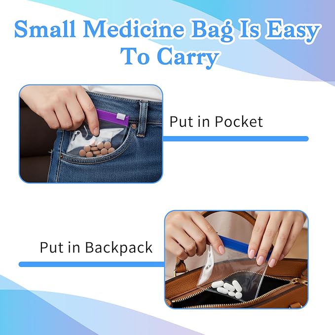 27 Pcs Pill Pouch Bags Small Reusable Zippered Pill Case Travel Medicine Storage Organizer Portable Self Sealing Compact Packets with Slide Lock Sticker for Qtips Items