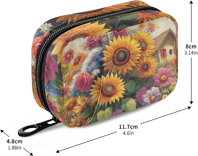 Travel Pill Case Colorful Spring Sunflower and Rose Weekly Small Pill Box 7 Day Pill Box Pill Organizer Bag