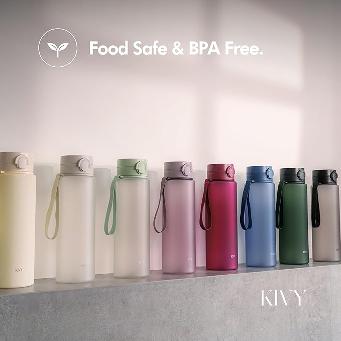 KIVY Slim Water Bottle 50oz with Leakproof Flip Lid [Lightweight & Shatterproof] Fits Backpack & Cupholder for Travel, Sports, School - Extra large water bottle no straw - 1.5 Liter water bottles