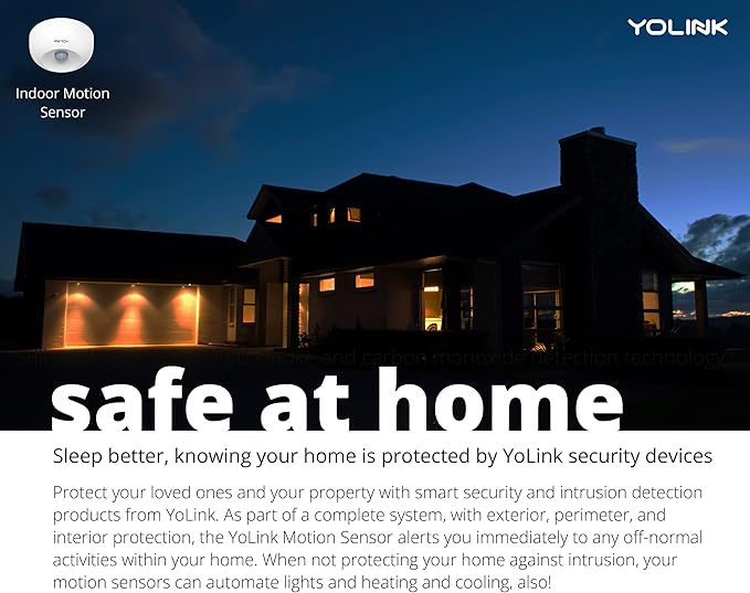 YoLink SpeakerHub & Two Motion Sensor Smart Home and Security Kit – Audio Hub Plays Tones/Sounds, Spoken Messages, LoRa-Powered ¼ Mile Range, WiFi Required