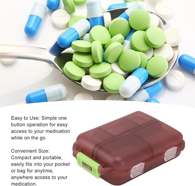 Travel Pill Organizer, Plastic 10 Compartments Pill Case Portable Pill Box Buckle Lock Weekly Portable Pill Holder Container for Purse (Purple)
