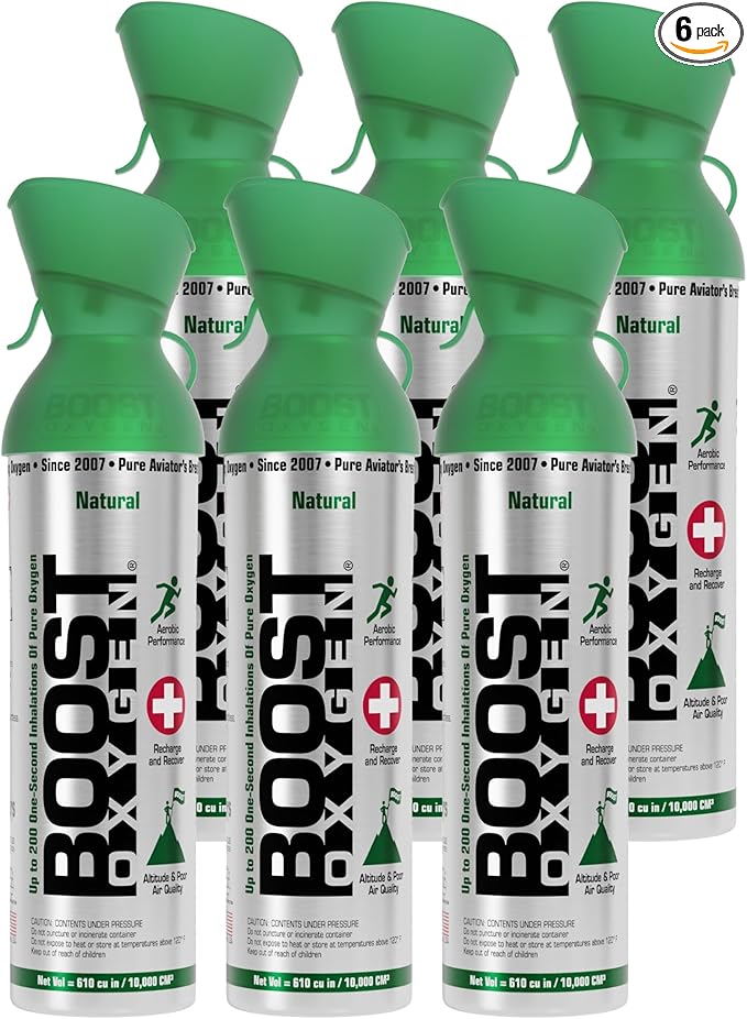 Boost Oxygen Large Natural 10L Canister | Respiratory Support for Aerobic Recovery, Altitude, Performance & Health (6 Pack)