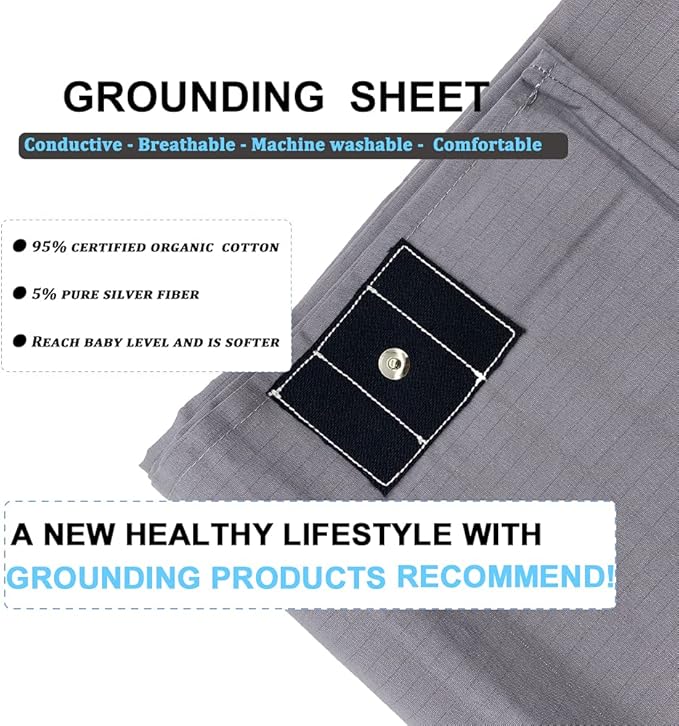 Conductive Grounding Sheet Twin Grounding Half Sheet with 15ft Grounding Cord 39x80in Gray