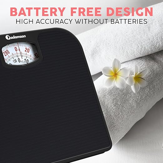Adamson A21 Analog Scales for Body Weight - Up to 300 LB - New - Anti-Skid Rubber Surface - Large Numbers - Analog Bathroom Scale - Affordable - Durable with 20-Year Assurance - Full Black