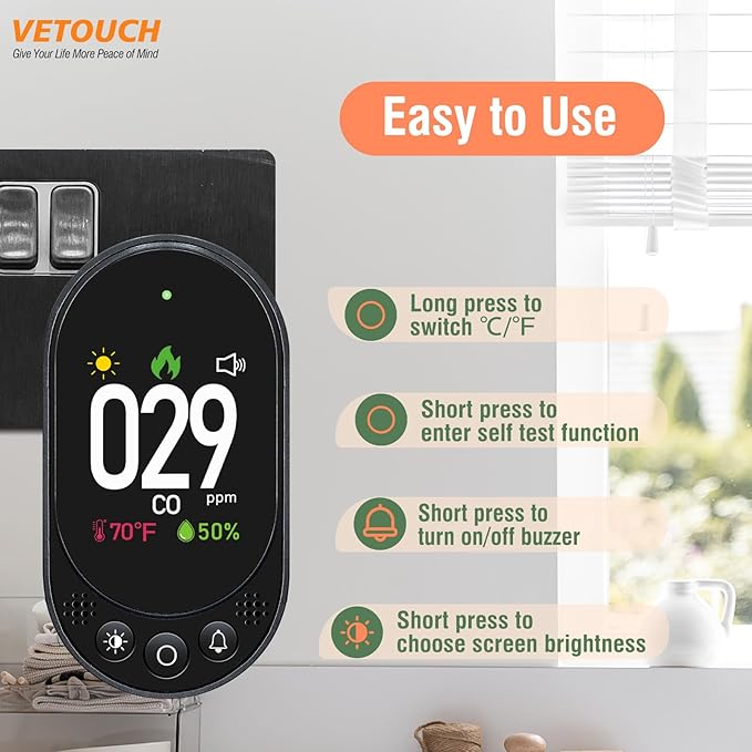 Carbon Monoxide Detector Plug in, Portable Carbon Monoxide Detector, Simultaneously Checks Temperature/Humidity,Clear LCD Display,for Home Kitchen RV Travel CO Detector