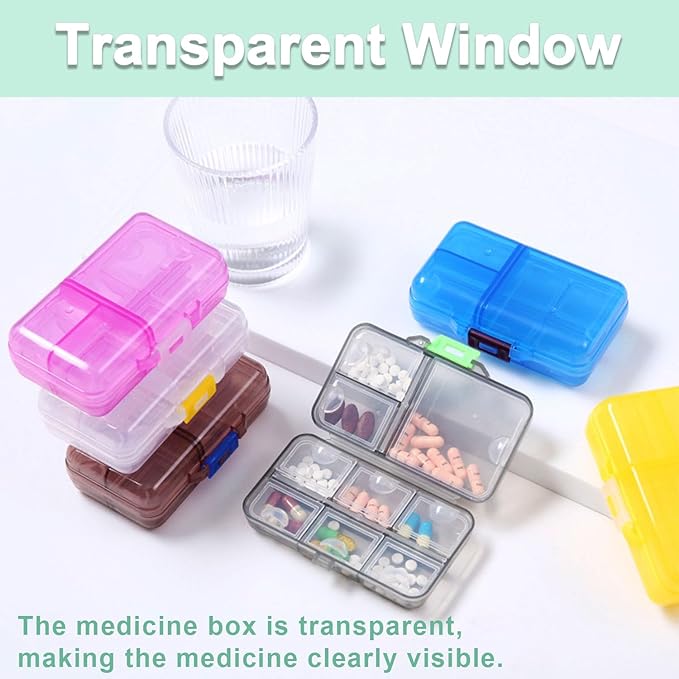 Large Travel Pill Organizer Box, Daily Medicine Dispenser, 9 Compartment Weekly Supplement Holder Pill Reminder, Double Seal Portable Vitamin Fish Oil Capsule Container, Transparent