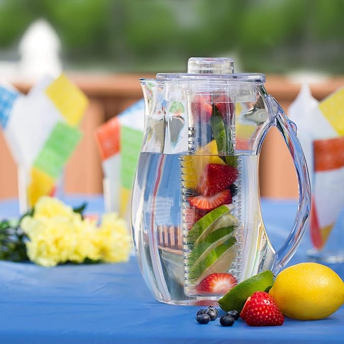 Large Fruit Infuser Water Pitcher (2.9 Quart / 93 Oz) – Shatterproof Acrylic Infusion Jug for Iced Tea, Juice, Beverages, Water, Lemon, Fruit & Herbs – BPA Free
