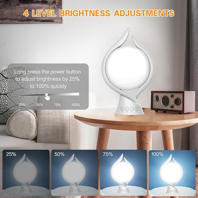 Voraiya Light Therapy Lamp 10000 Lux, UV-Free Therapy Light with 5 Brightness, 3 Color Temperature, 4 Timer, Memory Function, Full Spectrum, Bright Seasonal Sun Light Lamp for Bedroom, Office