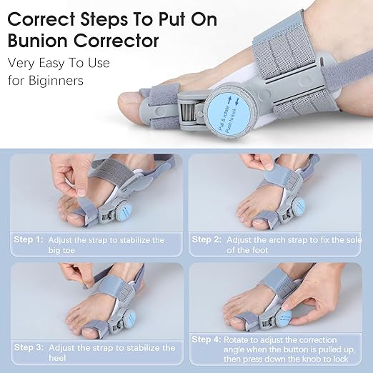 Bunion Corrector for Women Men: Big Toe Straightener Bunion Fix with Adjustable Knob-Orthopedic Bunions Splint Brace Toe Alignment Correction for Hallux Valgus Pain Relief Day/Night 1PCS (Grey)