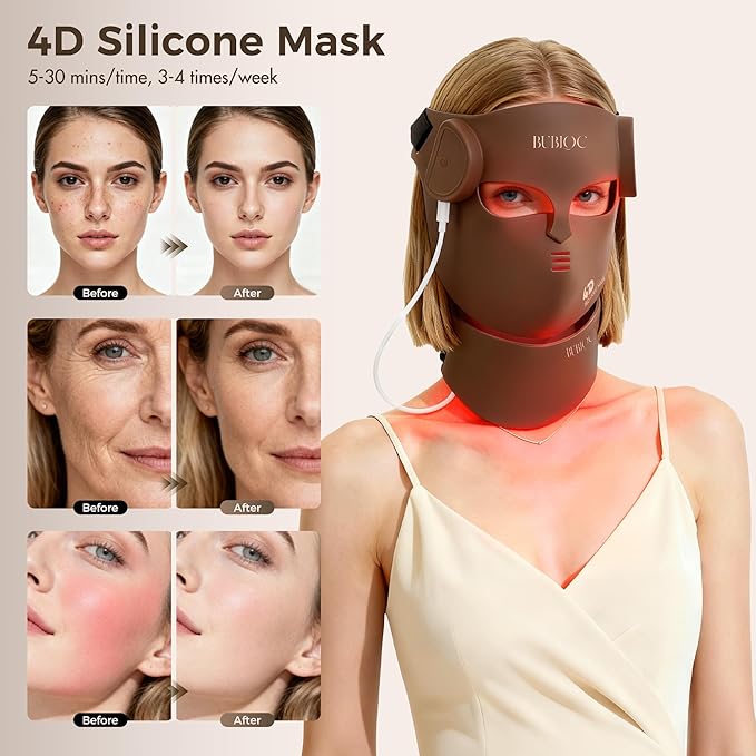 4D Red Light Therapy for Face with 400 LEDs,8+1 Color Light Therapy Mask for 4 Modes, 850nm Near Infrared Red Light Mask, 4000mAh Portable Rechargeable Led Face Mask Remote Control for Home & Travel