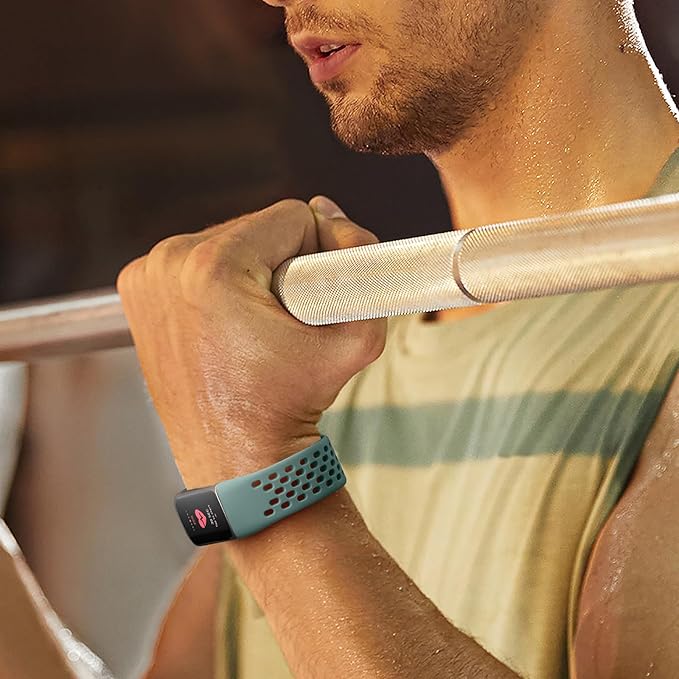 Getino Compatible with Fitbit Charge 5 Bands/Charge 6 Bands Women Men, Soft Breathable Replacement Sport Strap Adjustable Wristbands for Fitbit Charge 5/ Charge 6 Advanced Fitness Tracker, Pine Green