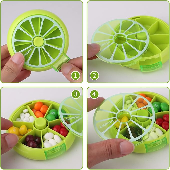 Creative Portable Mini 7 Day Weekly Circular Shape Rotary Cute Fruit Style Pill Storage Case Box (Lemon)